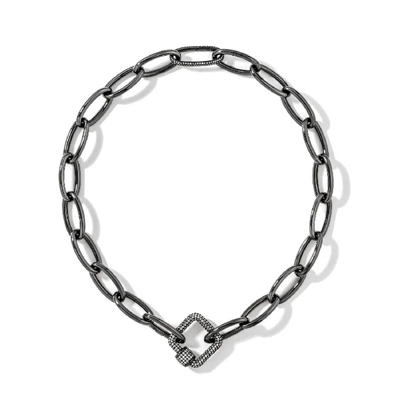 Versatile Layering Jewelry For Effortless Chic Black Square & Oval Carabiners on Links Chain Necklace Versatile Layering Jewelry For Effortless Chic Black Square & Oval Carabiners on Links Chain Necklace