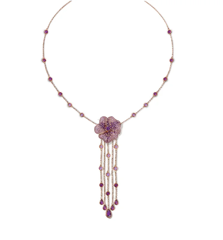 Make Every Moment Shine – Jewelry Discounts Available Bloom Large Flower Amethyst Long Dropping Necklace in Rose Gold