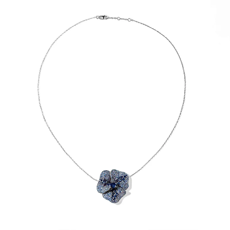 Jewelry Sale Alert – Shop Timeless Elegance Today Bloom Large Flower Blue Sapphire Necklace in White Gold