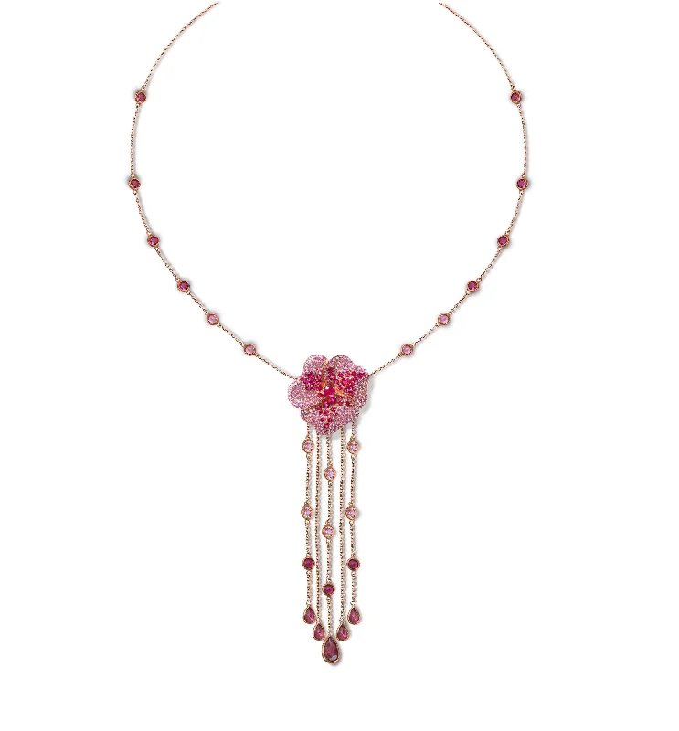 Shop Dazzling Jewelry At The Best Prices Bloom Large Flower Pink Sapphire Long Dropping Necklace in Rose Gold Shop Dazzling Jewelry At The Best Prices Bloom Large Flower Pink Sapphire Long Dropping Necklace in Rose Gold