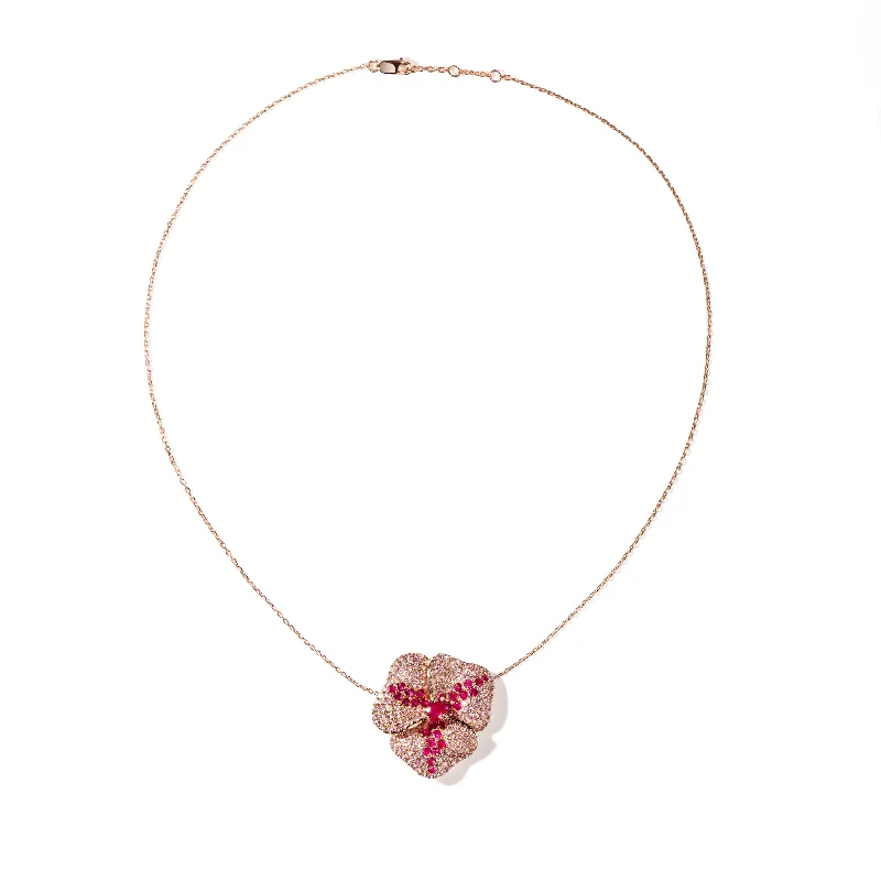 Dainty Floral Jewelry For Feminine Elegance Bloom Large Flower Pink Sapphire Necklace in Rose Gold Dainty Floral Jewelry For Feminine Elegance Bloom Large Flower Pink Sapphire Necklace in Rose Gold