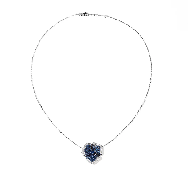 The Biggest Jewelry Sale Of The Year Is Here Bloom Medium Flower Blue Sapphire Necklace in White Gold