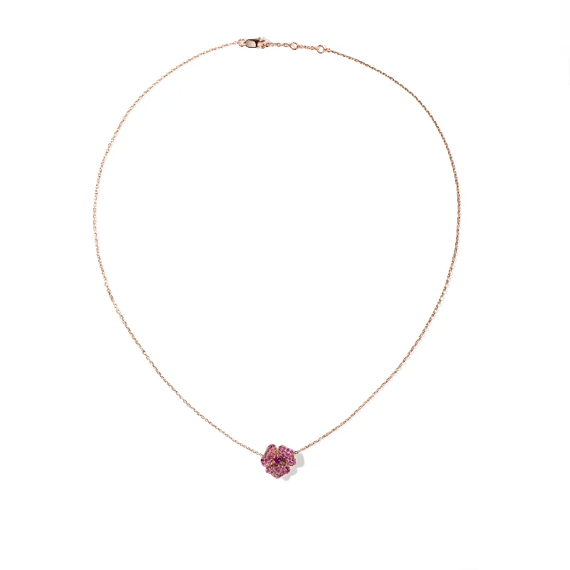 Handcrafted Beauty At Affordable Prices Bloom Mini Flower Dark Pink Sapphire Necklace in Rose Gold Handcrafted Beauty At Affordable Prices Bloom Mini Flower Dark Pink Sapphire Necklace in Rose Gold