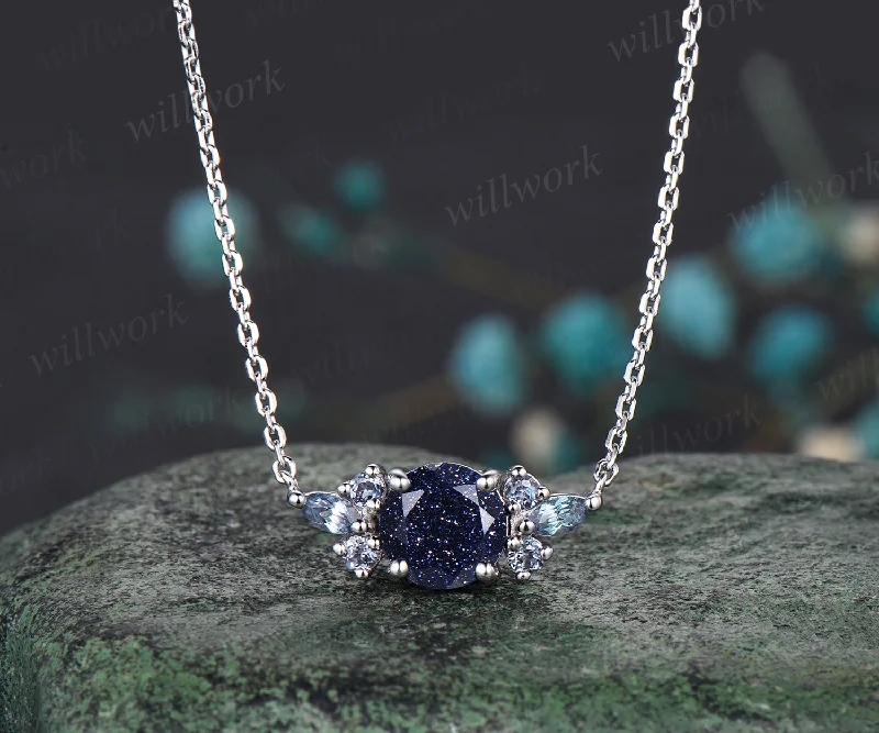 Shop Dazzling Jewelry At The Best Prices Galaxy Round Cut Blue Sandstone Necklace