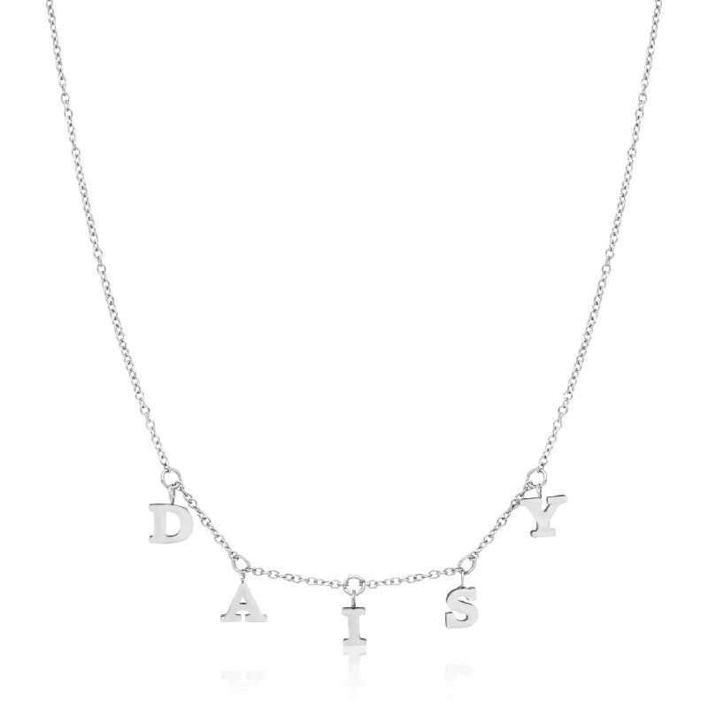 Dazzle In Elegance With Our Biggest Jewelry Sale Mini Hanging Letter Name Necklace (Silver)