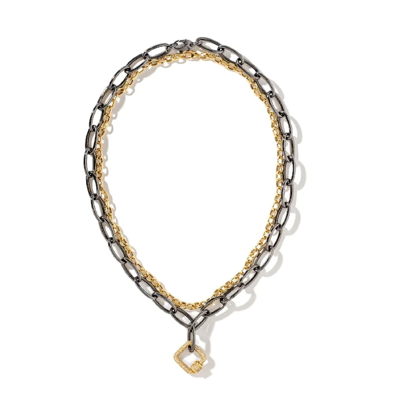 Premium Jewelry Now Available At Special Discounts Pave Square Carabiner with Long & Small Chain Necklace Premium Jewelry Now Available At Special Discounts Pave Square Carabiner with Long & Small Chain Necklace