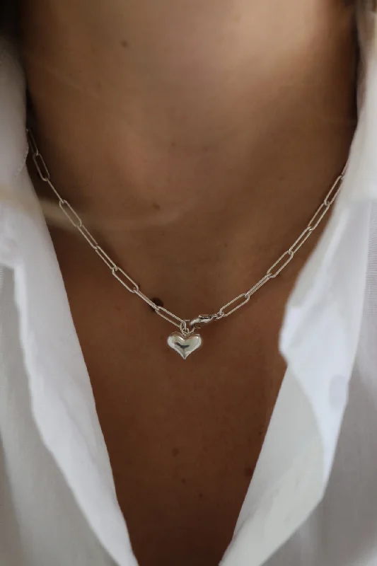 Seasonal Jewelry Sale – Upgrade Your Style Today PUFF HEART PAPERCLIP NECKLACE