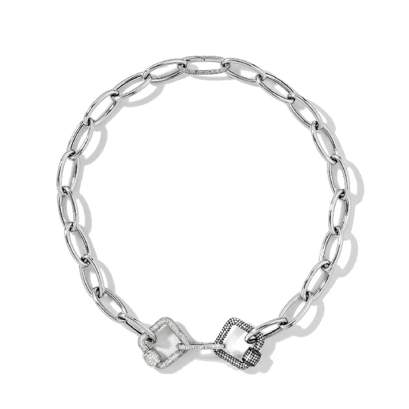 Handcrafted Jewelry Sale – Unique Designs At Low Prices White & Black Square Carabiners on Links Chain Necklace Handcrafted Jewelry Sale – Unique Designs At Low Prices White & Black Square Carabiners on Links Chain Necklace