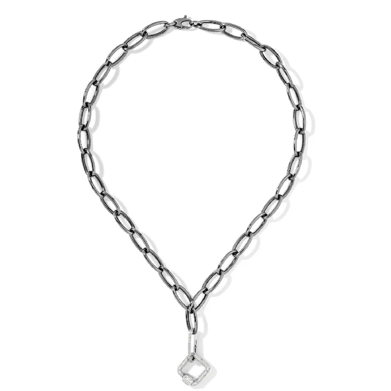Fashion-Forward Jewelry At Incredible Prices White Pave Square & Oval Carabiner on Chain Necklace Fashion-Forward Jewelry At Incredible Prices White Pave Square & Oval Carabiner on Chain Necklace