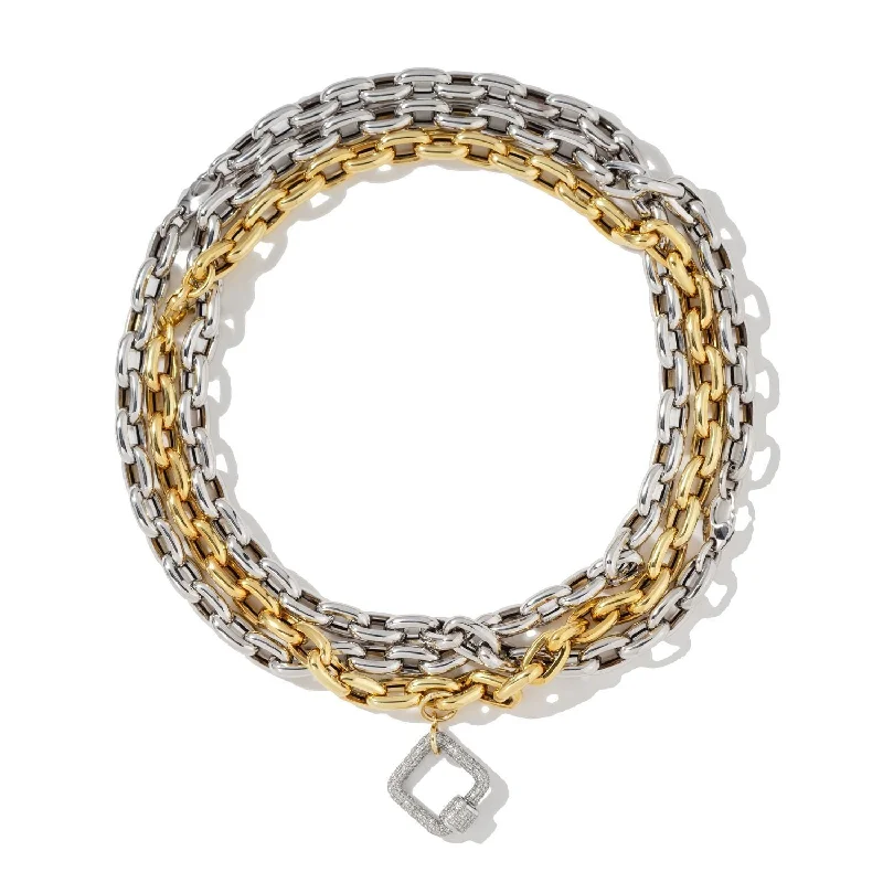 Luxury Meets Affordability – Jewelry Sale Now Live White Square Carabiner on Double White & Yellow Chain Necklace Luxury Meets Affordability – Jewelry Sale Now Live White Square Carabiner on Double White & Yellow Chain Necklace