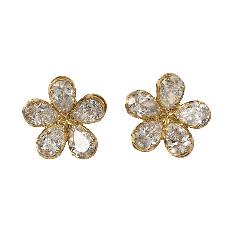 Stunning Statement Jewelry, Unbeatable Discounts 1.4ct Pear Shaped Diamond 18K Gold Flower Stud Earrings