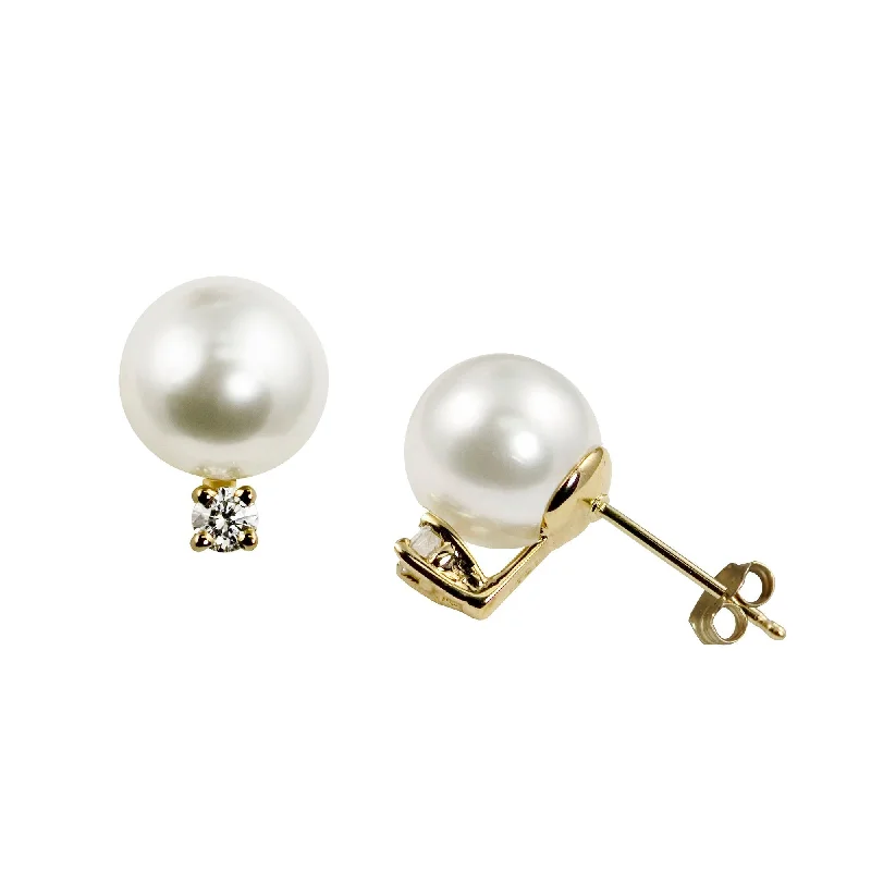 Luxury Jewelry At Unbeatable Discounts 7mm “A” Akoya Pearl & Diamond 14K Yellow Gold Stud Earrings
