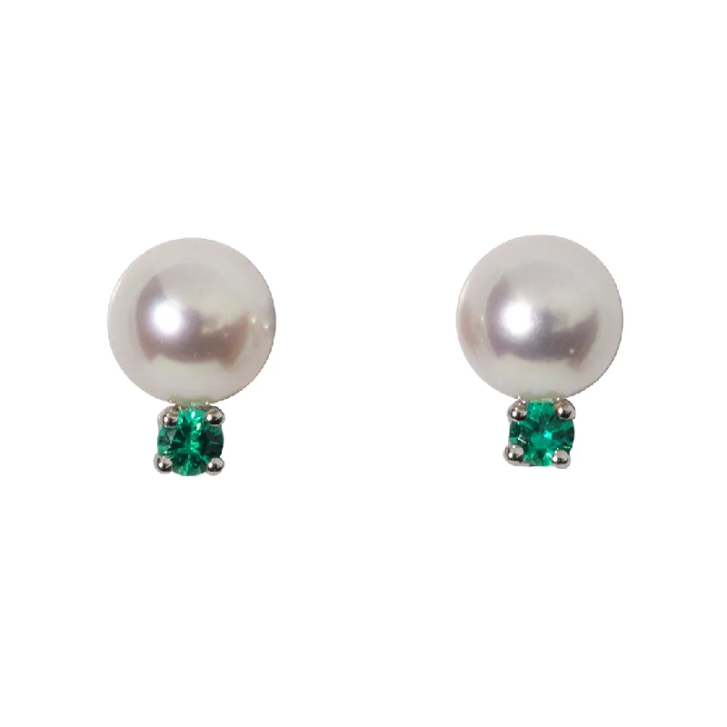 Shop Elegant Jewelry At Unbeatable Prices 8mm Pearl & Emerald 14K White Gold Stud Earrings