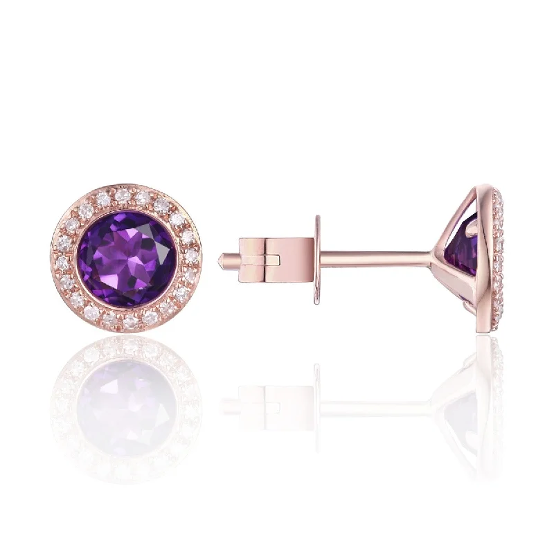 Get Ready To Sparkle – Special Jewelry Discounts Amethyst & Diamond Halo 14K Rose Gold Martini Stud Earrings Get Ready To Sparkle – Special Jewelry Discounts Amethyst & Diamond Halo 14K Rose Gold Martini Stud Earrings