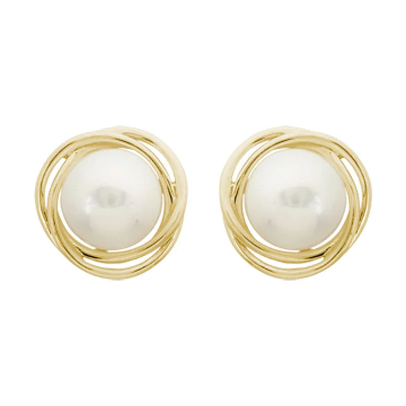 Chic And Stylish Jewelry At Exclusive Prices Button Pearl 14K Yellow Gold Knot Stud Earrings Chic And Stylish Jewelry At Exclusive Prices Button Pearl 14K Yellow Gold Knot Stud Earrings