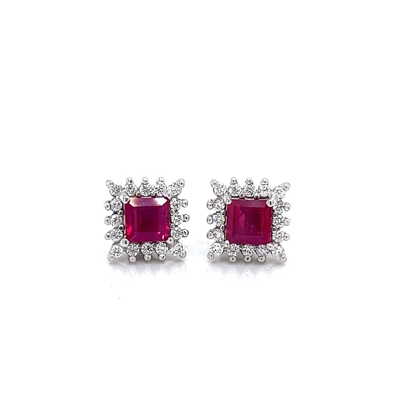 Discover Unique Jewelry With Special Limited-Time Offers Estate Princess Shape Rubies and Diamond Solitaire/Stud Earrings in 18K White Gold (1.24ctw) Discover Unique Jewelry With Special Limited-Time Offers Estate Princess Shape Rubies and Diamond Solitaire/Stud Earrings in 18K White Gold (1.24ctw)
