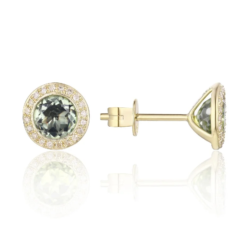 Celebrate With Sparkle – Jewelry Sale Now Live Green Amethyst & Diamond Halo 14K Yellow Gold Martini Stud Earrings Celebrate With Sparkle – Jewelry Sale Now Live Green Amethyst & Diamond Halo 14K Yellow Gold Martini Stud Earrings