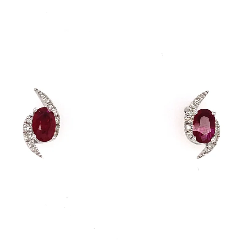 Get The Sparkle You Love At Prices You Adore Bremer Jewelry Oval Ruby and Diamond Solitaire/Stud Earrings in 14K White Gold (1.03ctw) Get The Sparkle You Love At Prices You Adore Bremer Jewelry Oval Ruby and Diamond Solitaire/Stud Earrings in 14K White Gold (1.03ctw)