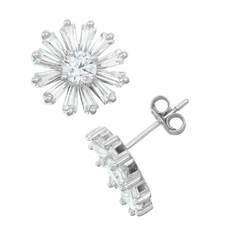 Huge Savings On Premium Jewelry Styles Sterling Silver Baguette CZ Daisy Stud Earrings Huge Savings On Premium Jewelry Styles Sterling Silver Baguette CZ Daisy Stud Earrings