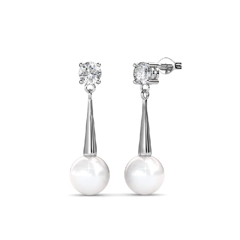 Luxury Handcrafted Jewelry For Elegant Looks Tatum 18k White Gold Pearl Dangling Stud Earrings with Swarovski Crystals Luxury Handcrafted Jewelry For Elegant Looks Tatum 18k White Gold Pearl Dangling Stud Earrings with Swarovski Crystals