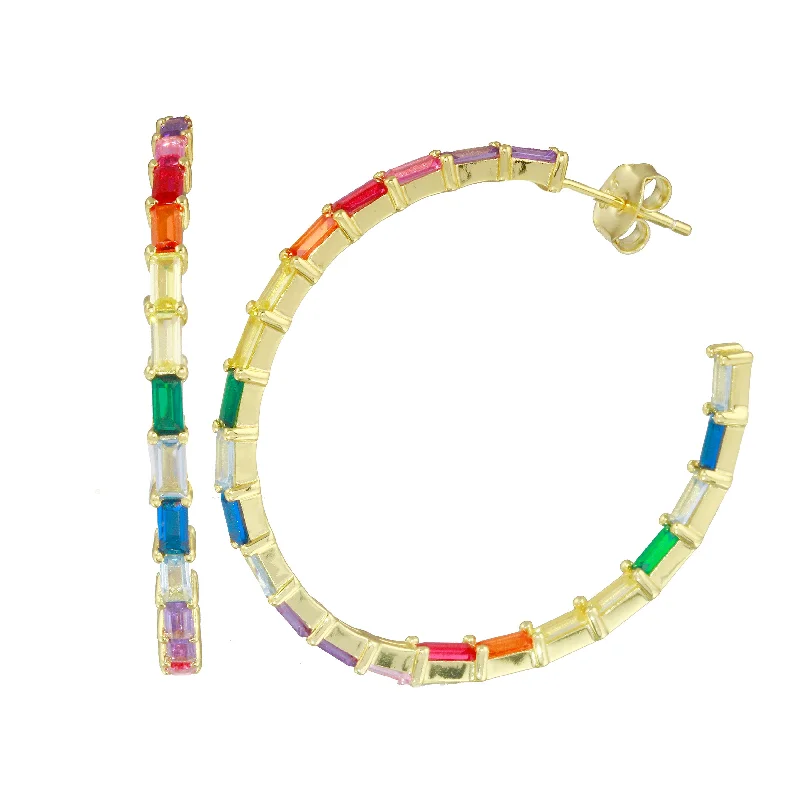 High-Quality Gemstone Jewelry For Special Occasions Baguette Rainbow Hoops