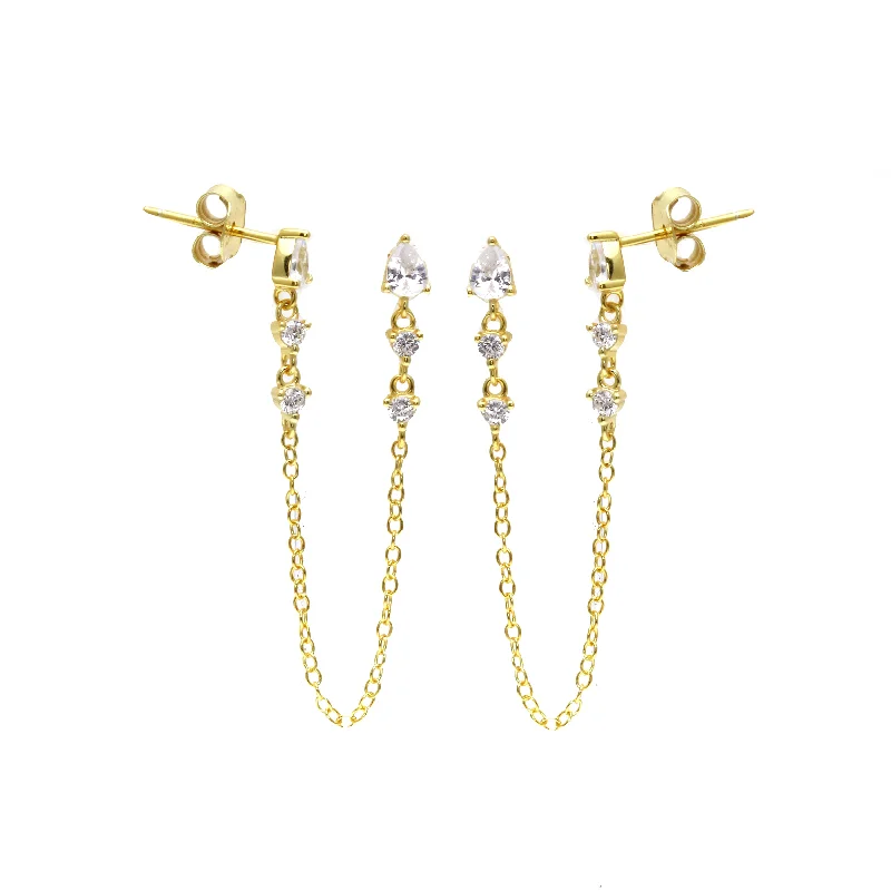 Jewelry Clearance Event – Stock Up Before It's Over Diamond Chain Stud Duo Earrings