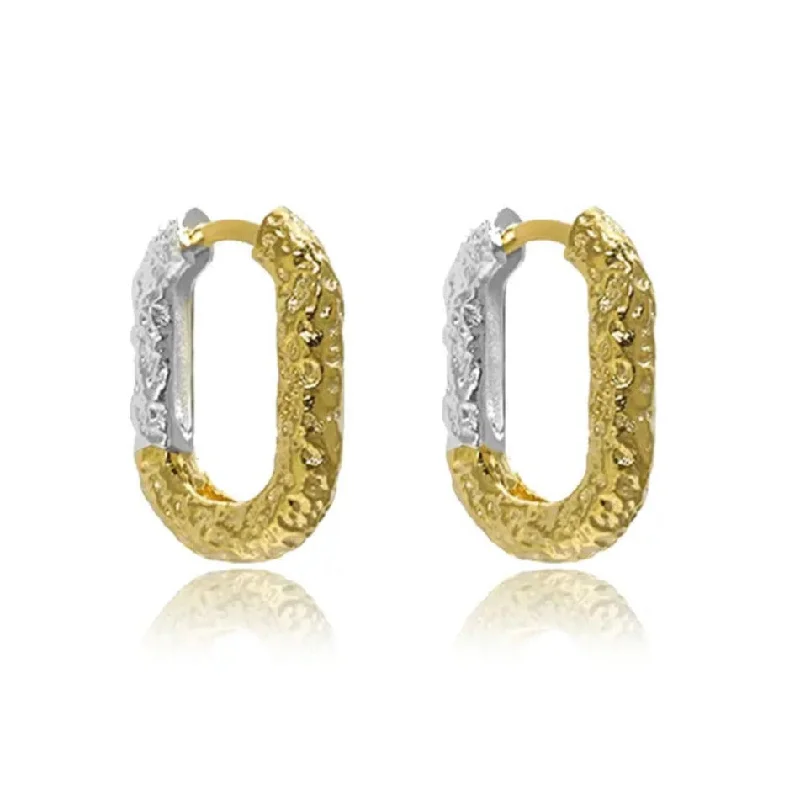 Bestselling Jewelry At Special Promotional Rates Hammered Two Toned Rectangle Huggies Bestselling Jewelry At Special Promotional Rates Hammered Two Toned Rectangle Huggies