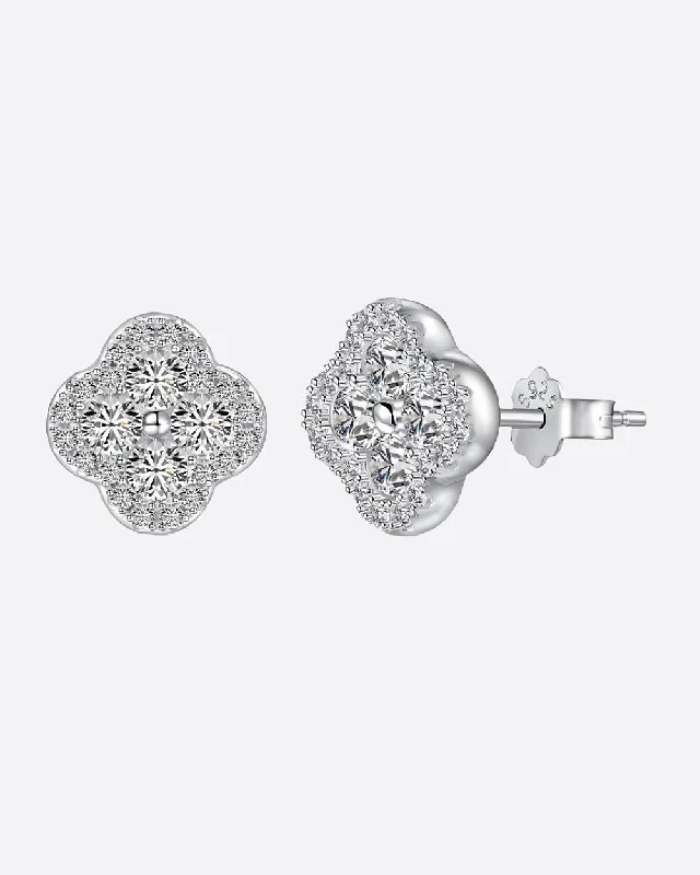 Make Your Outfit Shine With Discounted Jewelry ICED CLOVER STUDS 925. - WHITE GOLD