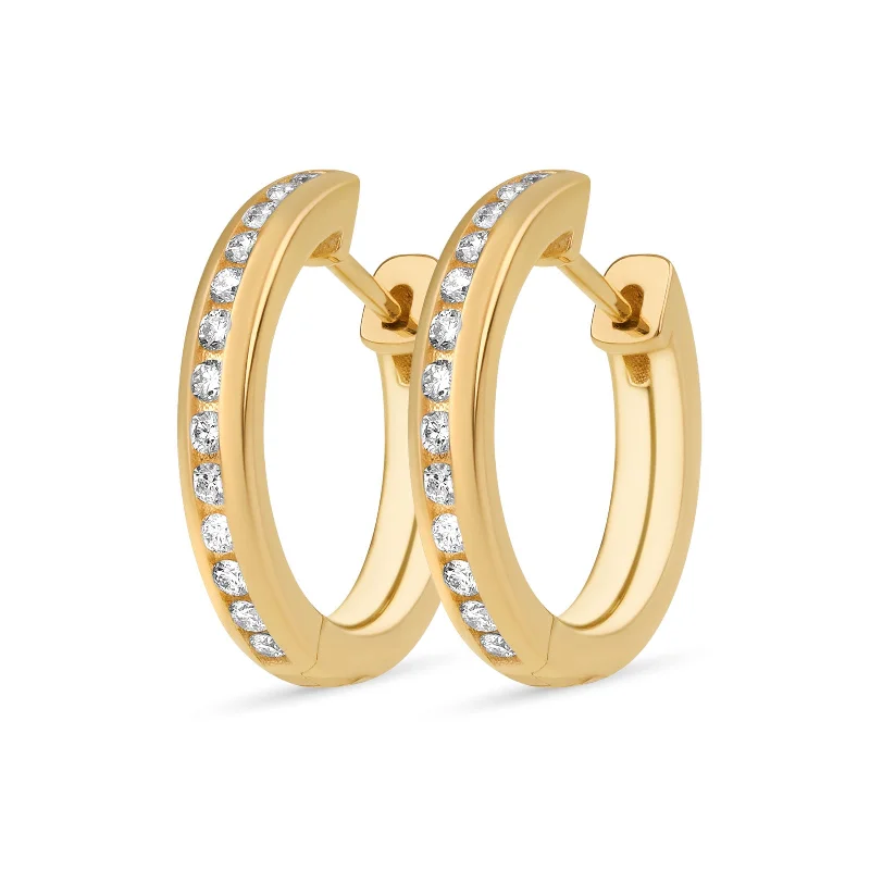 Elevate Your Outfit With Discounted Statement Jewelry Large Channel Set Round Huggies Elevate Your Outfit With Discounted Statement Jewelry Large Channel Set Round Huggies