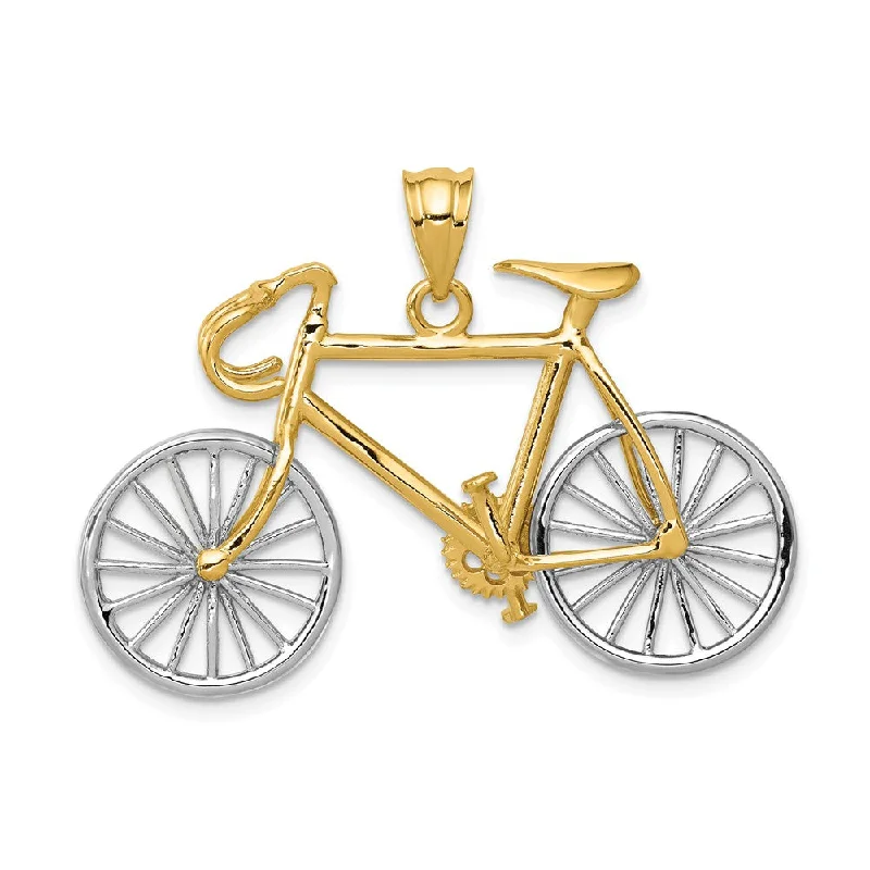Timeless Elegance Now At Special Discounts 14k Two Tone Gold Large 3D Bicycle Pendant Timeless Elegance Now At Special Discounts 14k Two Tone Gold Large 3D Bicycle Pendant