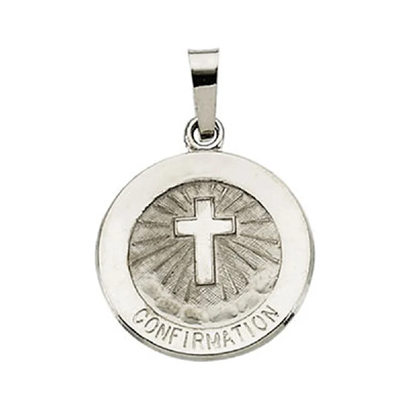 Affordable Luxury Jewelry For Every Occasion 14k White Gold Confirmation Medal Disc Charm or Pendant, 15mm
