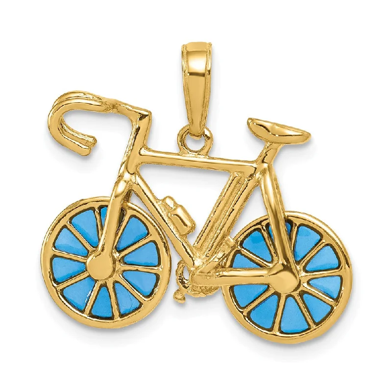 Upgrade Your Jewelry Collection For Less 14k Yellow Gold 3D Blue Translucent Acrylic Bicycle Pendant Upgrade Your Jewelry Collection For Less 14k Yellow Gold 3D Blue Translucent Acrylic Bicycle Pendant