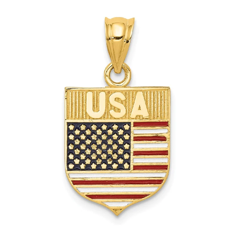 Exclusive Jewelry Offers – Shine For Less 14k Yellow Gold and Enameled USA Flag Shield Pendant, 14 x 24mm Exclusive Jewelry Offers – Shine For Less 14k Yellow Gold and Enameled USA Flag Shield Pendant, 14 x 24mm
