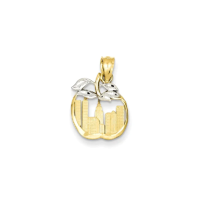 Exclusive Jewelry Sale – Shine For Less 14k Yellow Gold and White Rhodium New York Skyline Apple Pendant Exclusive Jewelry Sale – Shine For Less 14k Yellow Gold and White Rhodium New York Skyline Apple Pendant