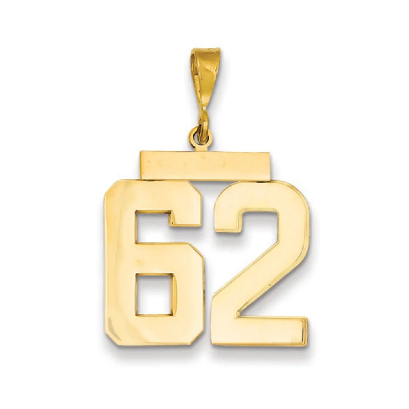 Last Chance To Shop High-End Jewelry At Markdown Prices 14k Yellow Gold, Athletic Collection, Large Polished Number 62 Pendant Last Chance To Shop High-End Jewelry At Markdown Prices 14k Yellow Gold, Athletic Collection, Large Polished Number 62 Pendant