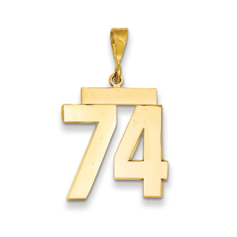 Personalized Engraved Jewelry For Meaningful Gifts 14k Yellow Gold, Athletic Collection, Large Polished Number 74 Pendant Personalized Engraved Jewelry For Meaningful Gifts 14k Yellow Gold, Athletic Collection, Large Polished Number 74 Pendant
