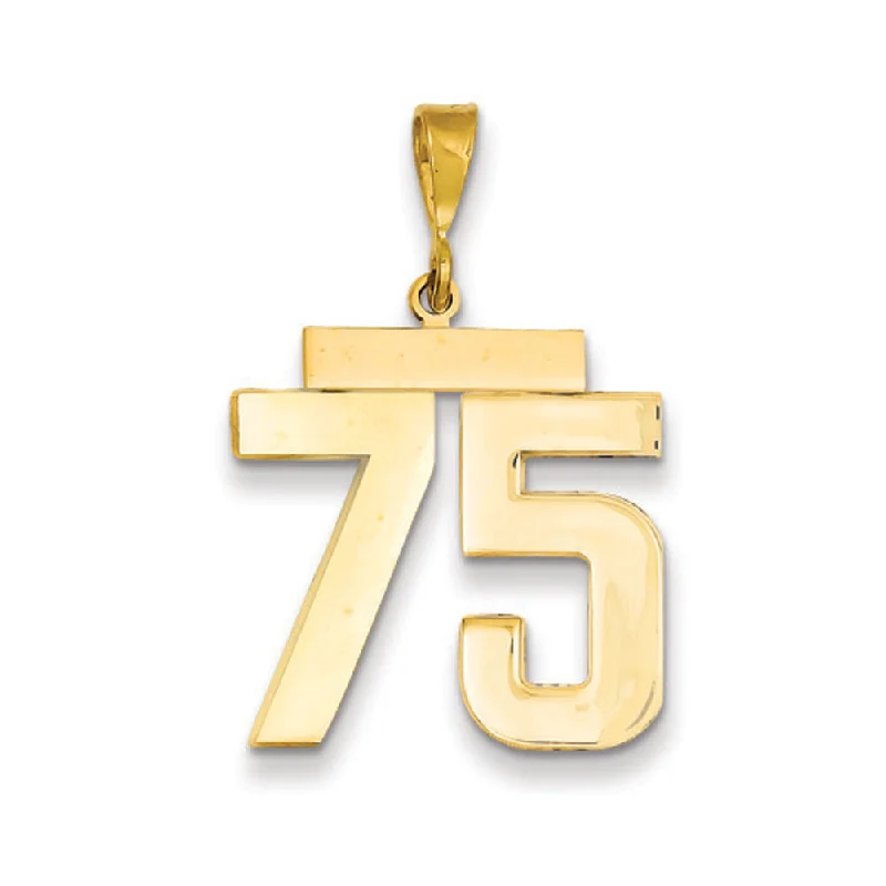 Versatile Layering Jewelry For Effortless Chic 14k Yellow Gold, Athletic Collection, Large Polished Number 75 Pendant Versatile Layering Jewelry For Effortless Chic 14k Yellow Gold, Athletic Collection, Large Polished Number 75 Pendant
