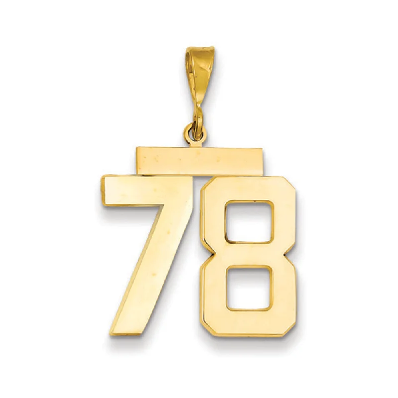 Fashion-Forward Geometric Jewelry For Contemporary Style 14k Yellow Gold, Athletic Collection, Large Polished Number 78 Pendant Fashion-Forward Geometric Jewelry For Contemporary Style 14k Yellow Gold, Athletic Collection, Large Polished Number 78 Pendant