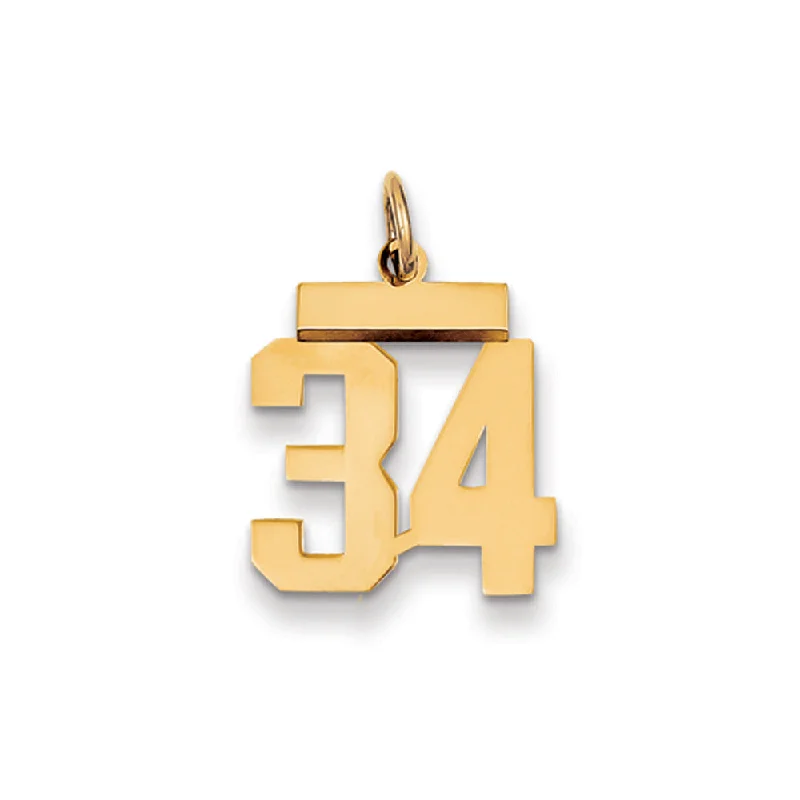 Classic And Modern Jewelry Styles On Sale 14k Yellow Gold, Athletic Collection, Small Polished Number 34 Pendant Classic And Modern Jewelry Styles On Sale 14k Yellow Gold, Athletic Collection, Small Polished Number 34 Pendant