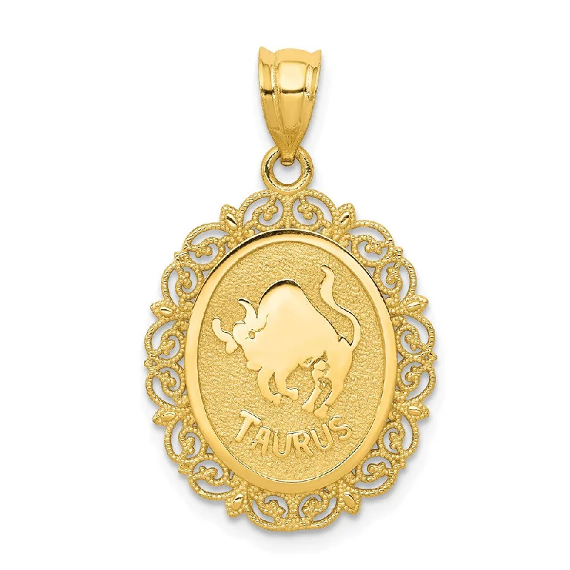 Affordable Glamour – Premium Jewelry At Special Prices 14k Yellow Gold Filigree Oval Taurus the Bull Zodiac Pendant, 20mm Affordable Glamour – Premium Jewelry At Special Prices 14k Yellow Gold Filigree Oval Taurus the Bull Zodiac Pendant, 20mm