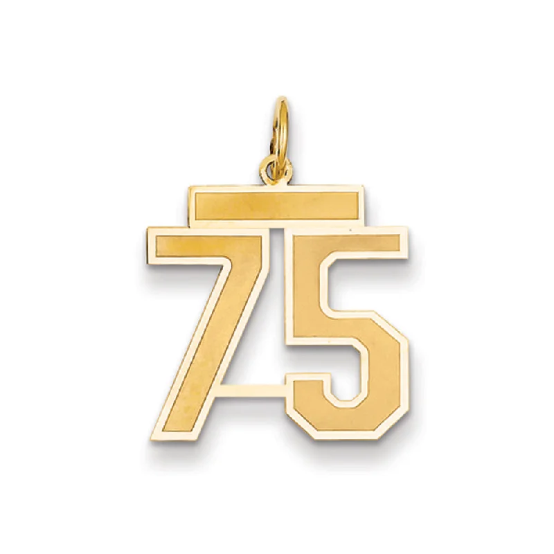 Luxury Handcrafted Jewelry For Elegant Looks 14k Yellow Gold, Jersey Collection, Medium Number 75 Pendant Luxury Handcrafted Jewelry For Elegant Looks 14k Yellow Gold, Jersey Collection, Medium Number 75 Pendant