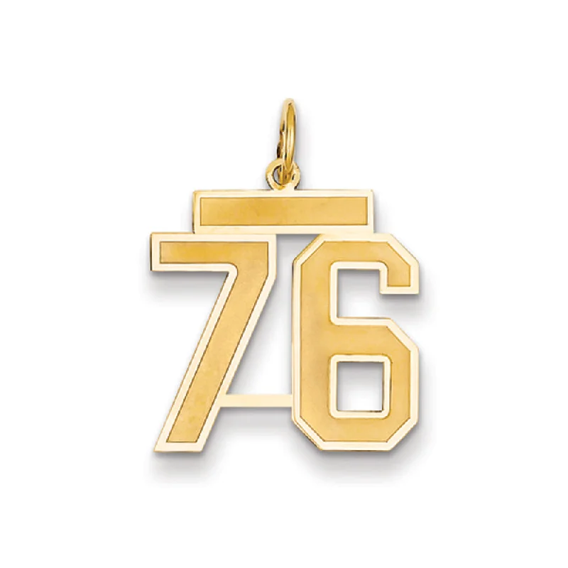 Handmade Pearl Jewelry For Timeless Elegance 14k Yellow Gold, Jersey Collection, Medium Number 76 Pendant Handmade Pearl Jewelry For Timeless Elegance 14k Yellow Gold, Jersey Collection, Medium Number 76 Pendant