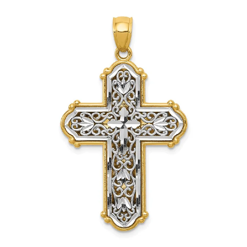 Limited-Stock Jewelry Clearance – Grab Your Favorites Now 14k Yellow Gold & Rhodium Reversible Filigree Cross Pendant, 22 x 38mm Limited-Stock Jewelry Clearance – Grab Your Favorites Now 14k Yellow Gold & Rhodium Reversible Filigree Cross Pendant, 22 x 38mm