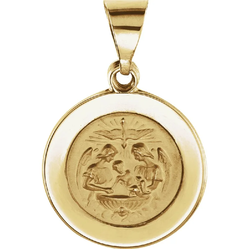 Limited Stock On Premium Jewelry At Low Prices 14k Yellow Gold Round Hollow Baptismal Medal Pendant, 15mm Limited Stock On Premium Jewelry At Low Prices 14k Yellow Gold Round Hollow Baptismal Medal Pendant, 15mm