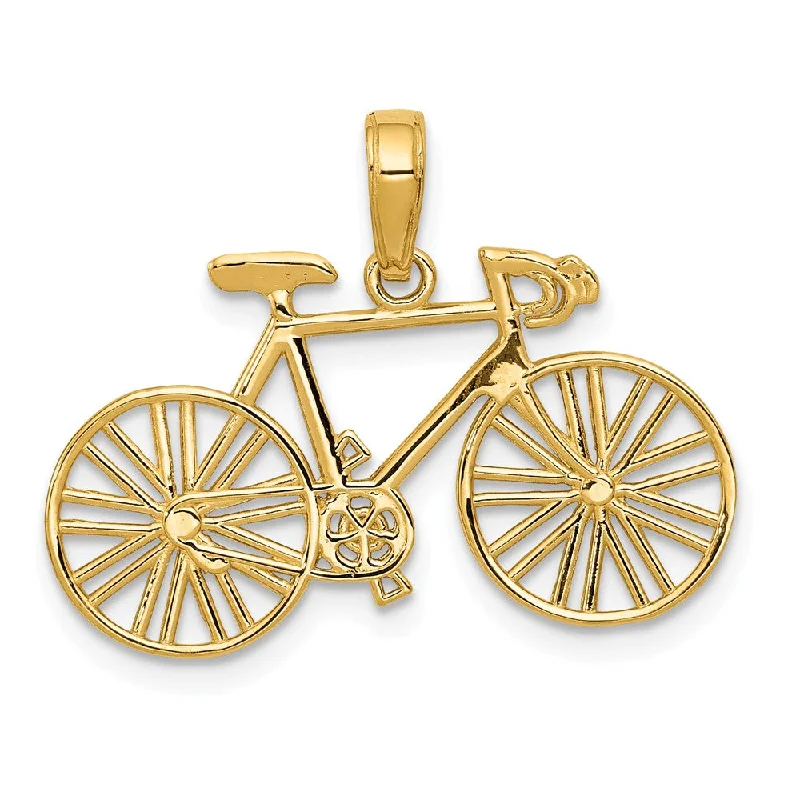Your Perfect Accessory Now At The Best Price 14k Yellow Gold Satin and Diamond Cut Bicycle Pendant