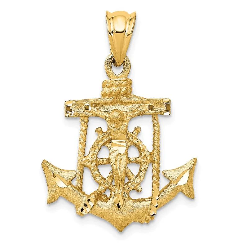 Luxury Jewelry Clearance – Shop Premium Styles Now 14k Yellow Gold Satin & Diamond-Cut Mariners Crucifix Cross Pendant