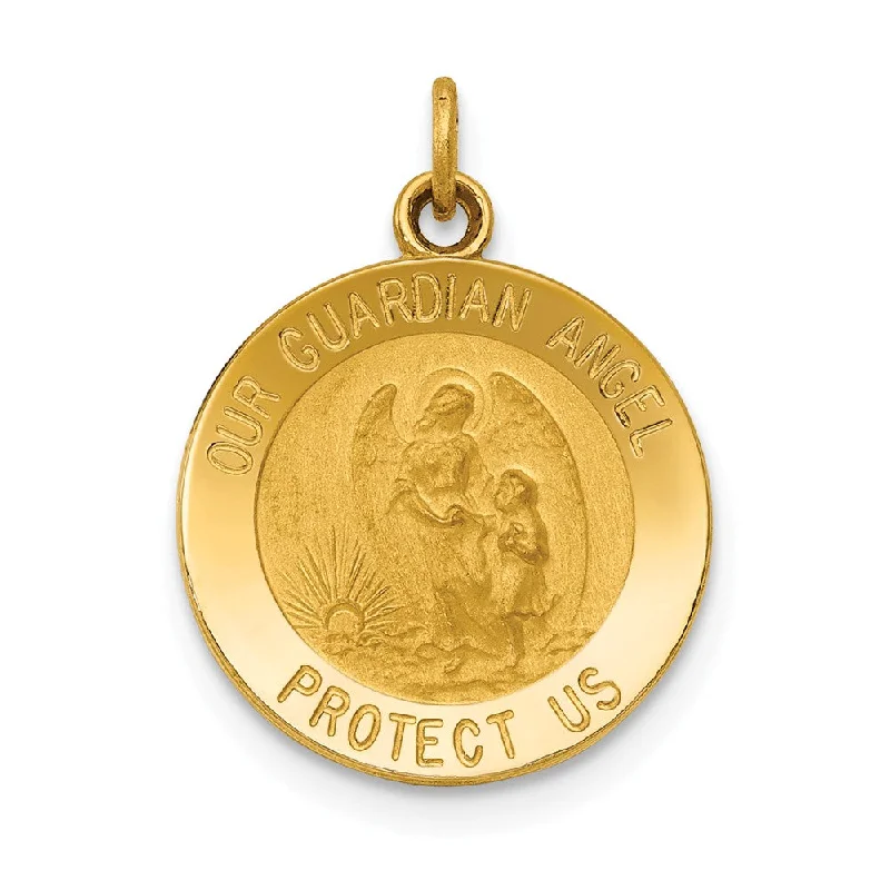 Handmade Pearl Jewelry For Timeless Elegance 14k Yellow Gold Small Solid Guardian Angel Medal Charm or Pendant