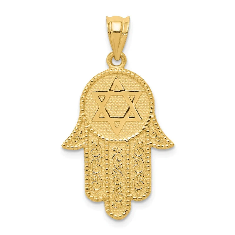 Limited-Time Offer On Premium Jewelry Collections 14k Yellow Gold Star of David Hamsa Pendant, 18 x 26mm Limited-Time Offer On Premium Jewelry Collections 14k Yellow Gold Star of David Hamsa Pendant, 18 x 26mm