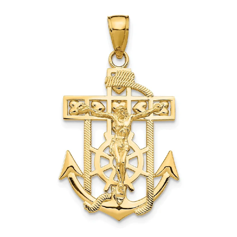 Personalized Jewelry Sale – Meaningful Gifts At Great Prices 14k Yellow or Two-Tone Gold Textured Mariner Crucifix Pendant, 18x33mm Personalized Jewelry Sale – Meaningful Gifts At Great Prices 14k Yellow or Two-Tone Gold Textured Mariner Crucifix Pendant, 18x33mm