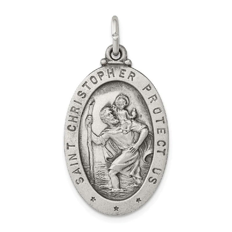Holiday Jewelry Sale – Perfect Gifts At Great Prices Sterling Silver Antiqued St. Christopher Medal Pendant, 17 x 34mm Holiday Jewelry Sale – Perfect Gifts At Great Prices Sterling Silver Antiqued St. Christopher Medal Pendant, 17 x 34mm